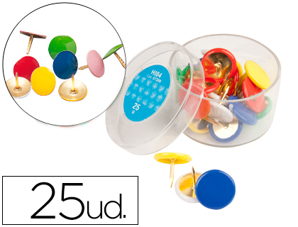 25 chinchetas Liderpapel plastificadas colores surtidos